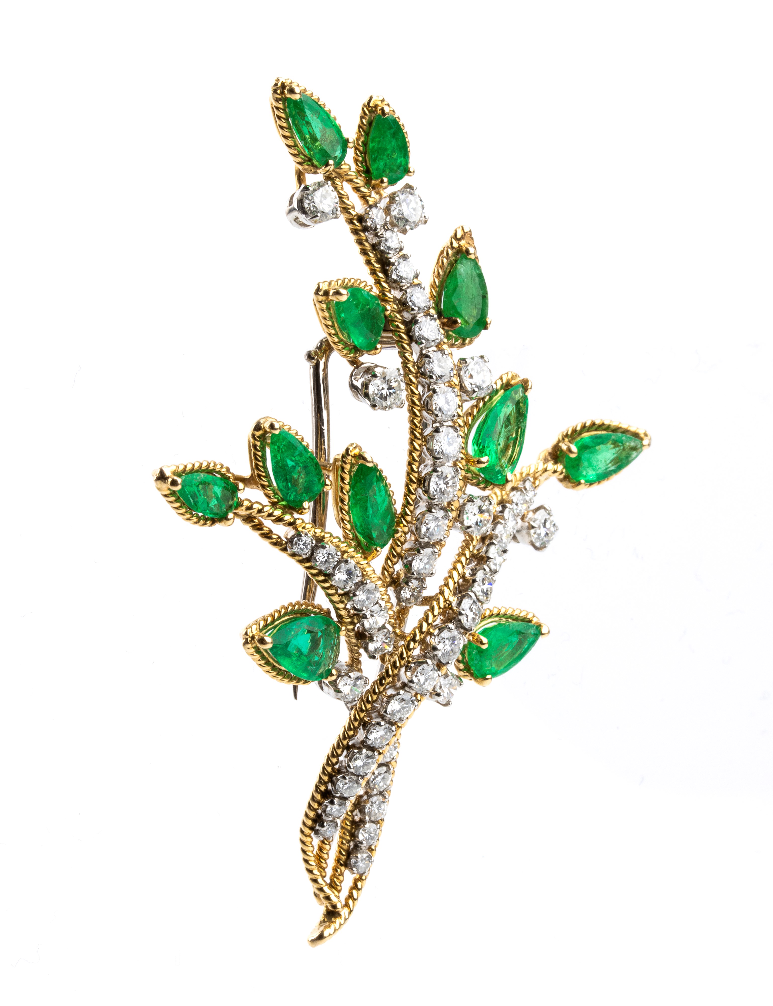 Spilla in oro, smeraldi e diamanti