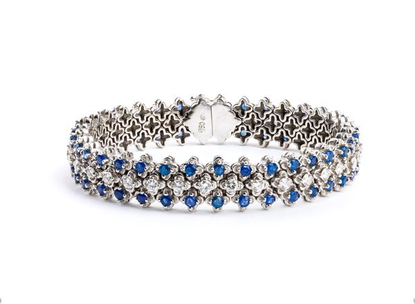 Blue sapphire diamond gold bracelet