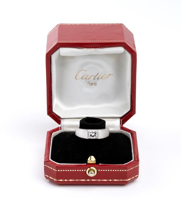 CARTIER - Vintage tank solitaire diamond gold ring 