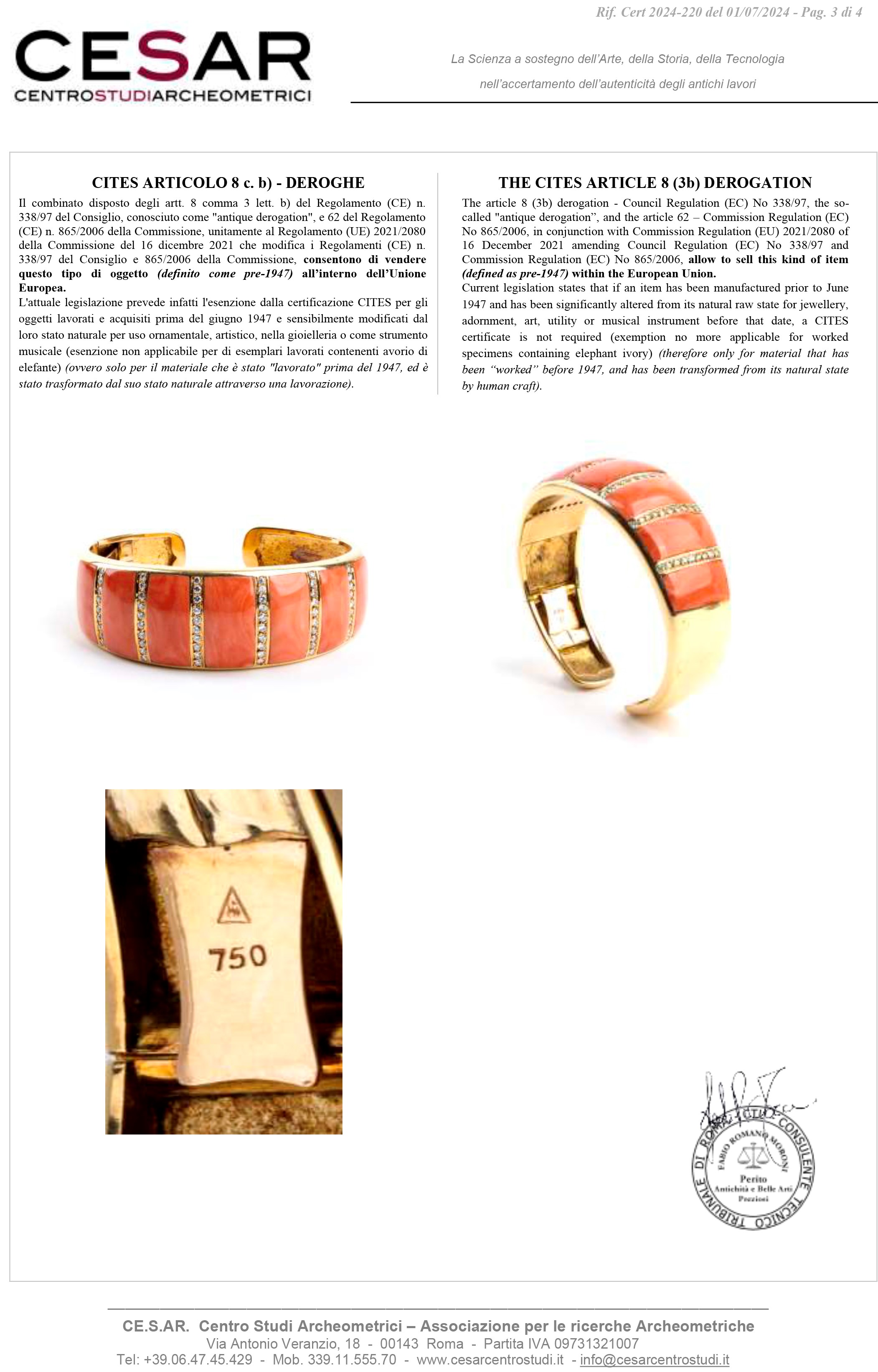 Bracciale in oro con un'elegante combinazione di corallo e diamanti