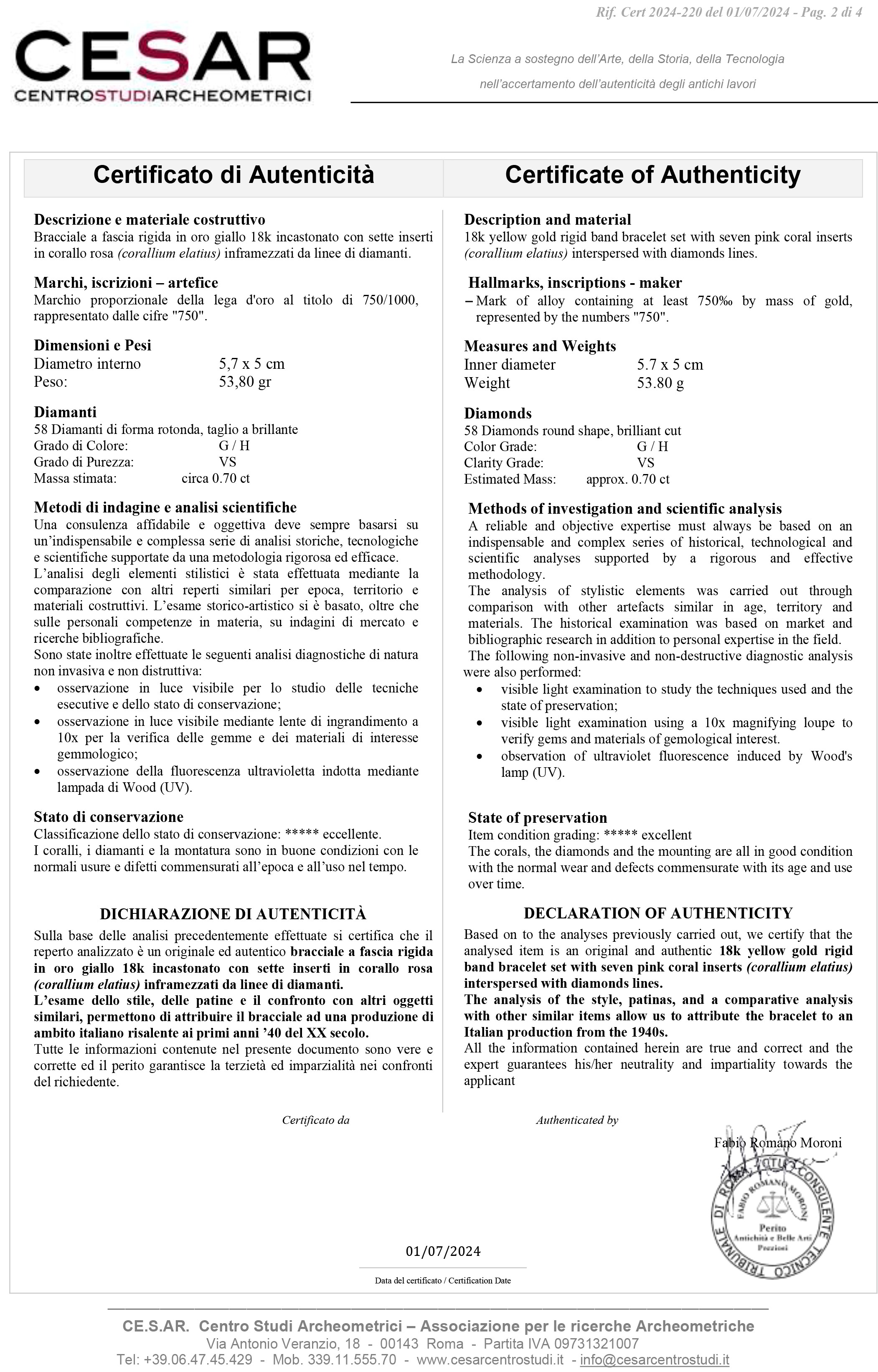 Bracciale in oro con un'elegante combinazione di corallo e diamanti