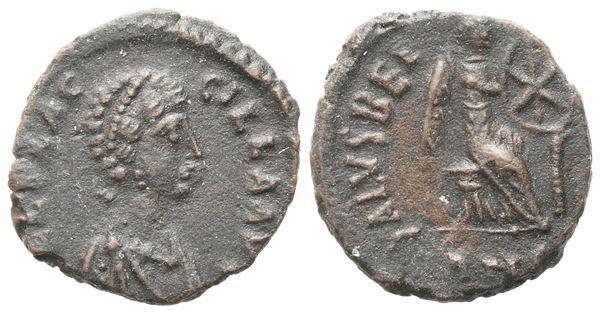 Aelia Flaccilla (wife of Theodosius I) Æ 12mm, Antioch, AD 383; Æ (0,99 g; 12 mm; 6 h)