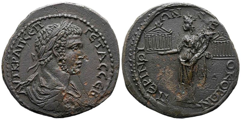 Geta (209-211). Thrace, Perinthus. Æ Tetrassarion