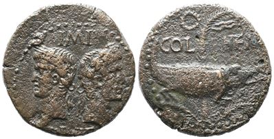 Augustus And Agrippa (27 Bc-14 Ad). Æ As