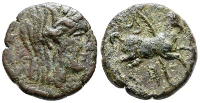 Sicily, Morgantina. Punic Occupation, C. 214-210 Bc. Æ (22mm, 6.24g).