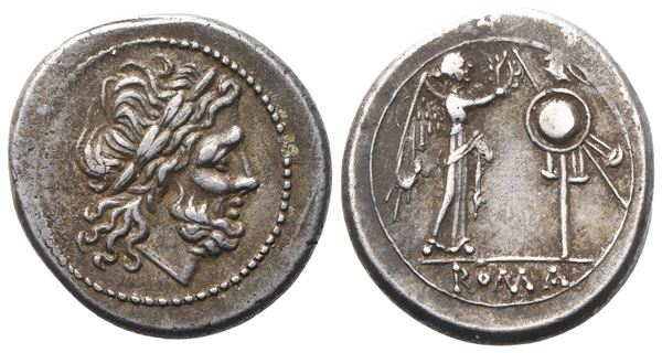 Anonymous, Victoriatus, 208 BC; AR (3,49 g; 17,7 mm; 2 h)