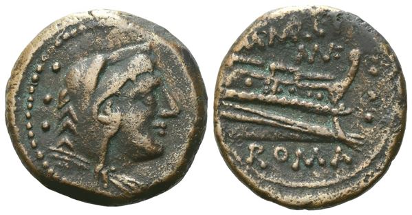 M. Marcius, Quadrans, 134 BC; Æ (4,51 g; 19,4 mm; 9 h)