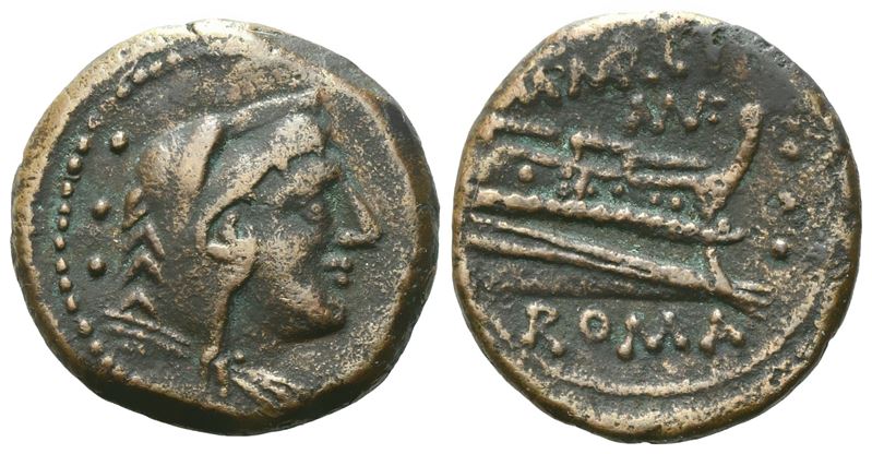 M. Marcius, Quadrans, 134 Bc; Æ (4,51 G; 19,4 MM; 9 H)