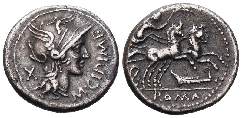 M. Cipius, Denarius, 115-114 Bc; Ar (3,79 G; 17,6 MM; 6 H)