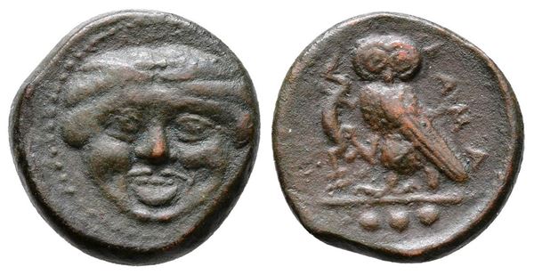 Sicily, Kamarina, c. 420-410 BC. Æ Tetras (15mm, 2.71g).