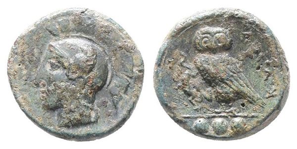 Sicily, Kamarina, c. 420-405 BC. Æ Tetras (14mm, 2.84g).