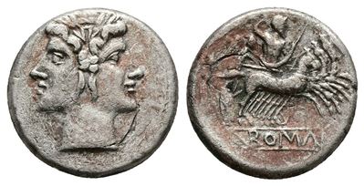Anonymous, Rome, C. 225-212 Bc. Ar Quadrigatus (20mm, 5.26g).