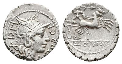 L. Porcius Licinus, Rome, 118 Bc. Ar Serrate Denarius (20mm, 3.79g).