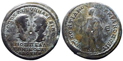 Macrinus With Diadumenian (217-218). Moesia Inferior, Marcianopolis. Æ Pentassarion