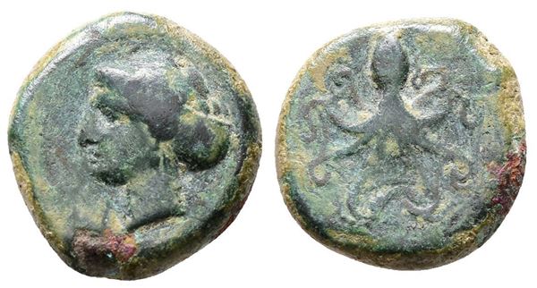 Sicily, Syracuse, c. 400 BC. Æ Tetras (13mm, 2.60g).  - Auction Greek, Roman and Byzantine Coins	 - Bertolami Fine Art - Prague