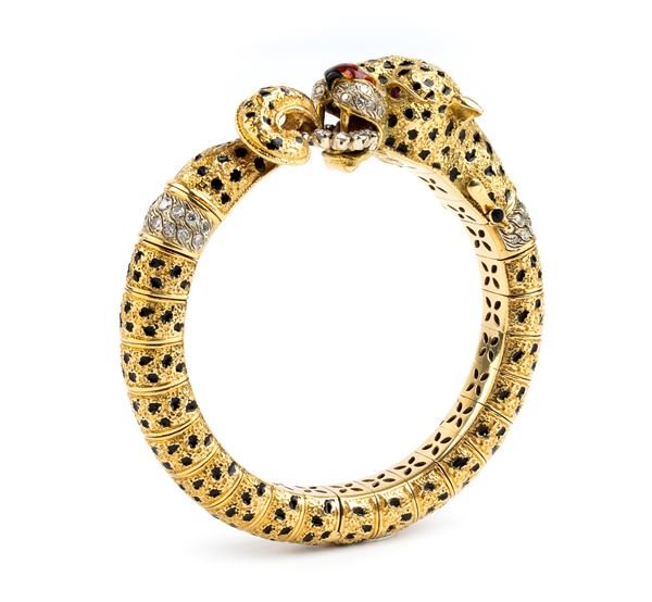 FRASCAROLO &amp; C. - Enamel diamond ruby gold leopard bangle