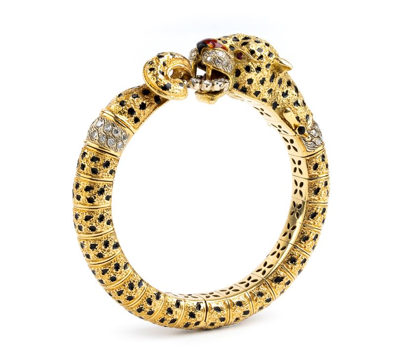 Bracciale leopardo in oro smalti e diamanti