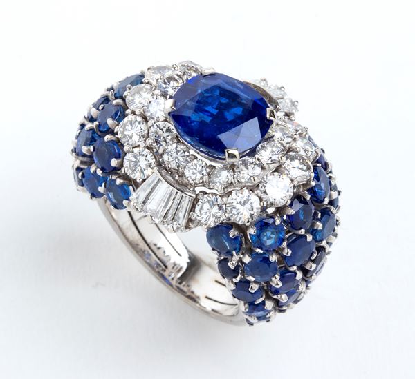 Burma sapphire diamond gold band ring