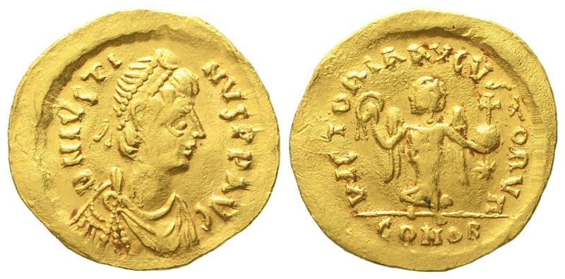 Justin I (518-527), Tremissis; AV (1,42 g; 14,4 mm)