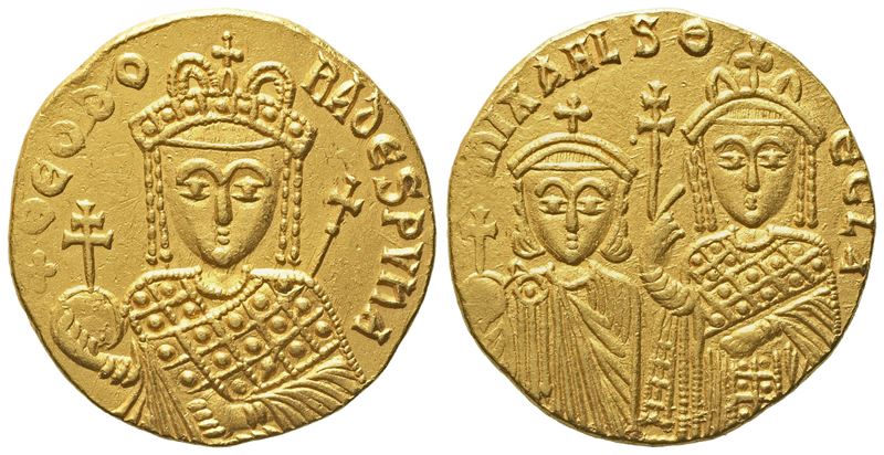 Michael III 'the Drunkard', with Theodora and Thecla (842-867), Solidus; AV (4,35 g; 18,4 mm)