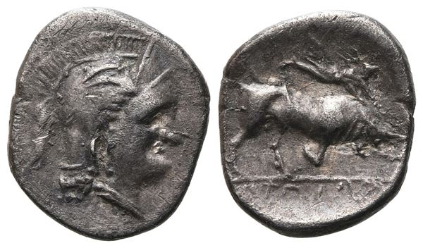 Southern Lucania, Thourioi, c. 300-280 BC. AR Triobol (13 mm, 1.36 g).  - Auction GREEK & ROMAN PROVINCIAL COINS AND NUMISMATIC LITERATURE Including a wide selection of Alexandrian Coins from the Dattari Collection - Bertolami Fine Art - Prague