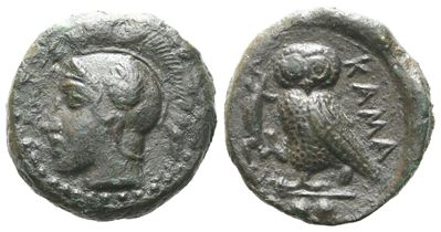 Sicily, Kamarina (C. 410-405 Bc), Tetras; Æ (3,26 G; 14,7 MM)