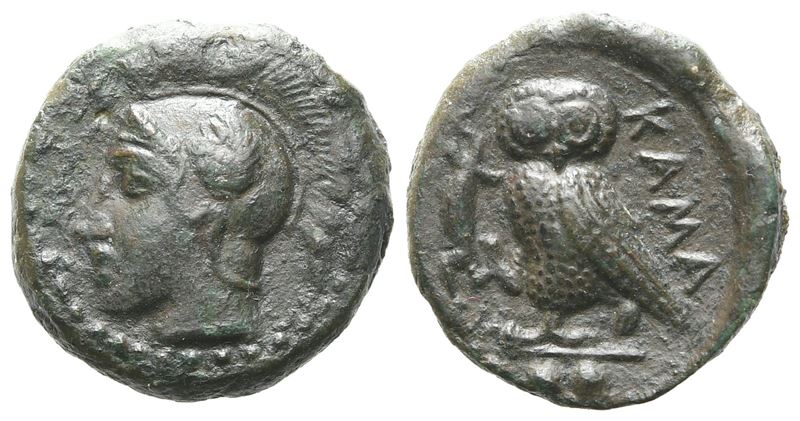 Sicily, Kamarina (C. 410-405 Bc), Tetras; Æ (3,26 G; 14,7 MM)