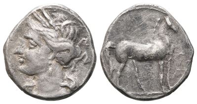 Bruttium, Carthaginian Occupation, C. 215-205 Bc. Ar Quarter Shekel (13 MM, 1.60 G).