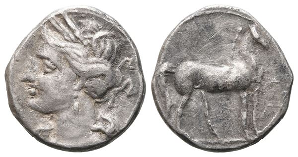 Bruttium, Carthaginian occupation, c. 215-205 BC. AR Quarter Shekel (13 mm, 1.60 g).