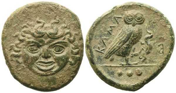 Sicily, Kamarina (c. 420-405 BC), Tetras; Æ (4,68 g; 19,3 mm)