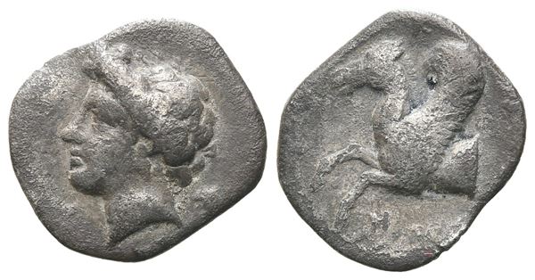 Sicily, Syracuse, 344-317 BC. AR Hemidrachm (13 mm, 1.20 g).