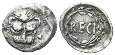 Bruttium, Rhegion, C. 445-435 Bc. Ar Litra (12 MM, 0.77 G).