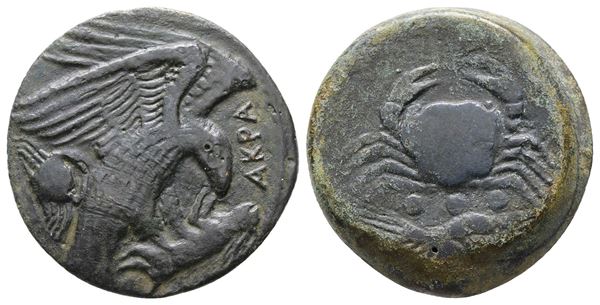 Sicily, Akragas, c. 420-410 BC. Æ Tetras - Trionkion (25 mm, 9.82 g).  - Auction Greek, Roman and Byzantine Coins	 - Bertolami Fine Art - Prague