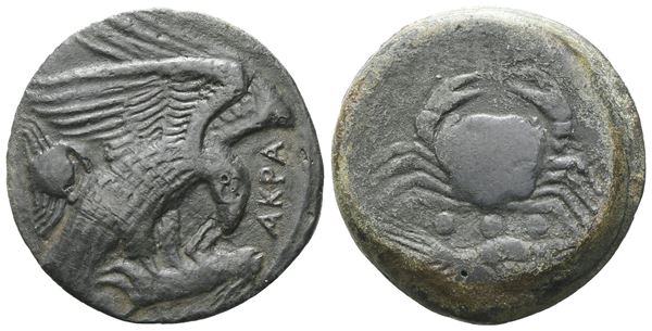 Sicily, Akragas, c. 420-410 BC. Æ Tetras - Trionkion (25 mm, 9.82 g).