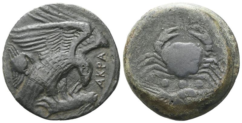 Sicily, Akragas, c. 420-410 BC. Æ Tetras - Trionkion (25 mm, 9.82 g).