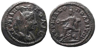 Moesia Inferior, Marcianopolis, Tyche e Cybele, moneta in Æ (c. III secolo d.C.)