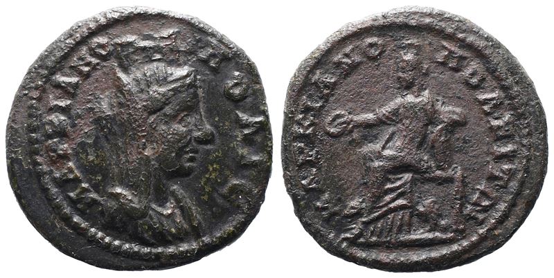 Moesia Inferior, Marcianopolis, Tyche e Cybele, moneta in Æ (c. III secolo d.C.)