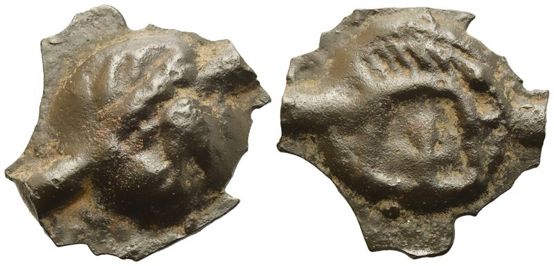 Celtic. Gallia, Leuci, Potin unit "à la tête d'indien", c. 75-50 BC (6,07 g; 21 mm)