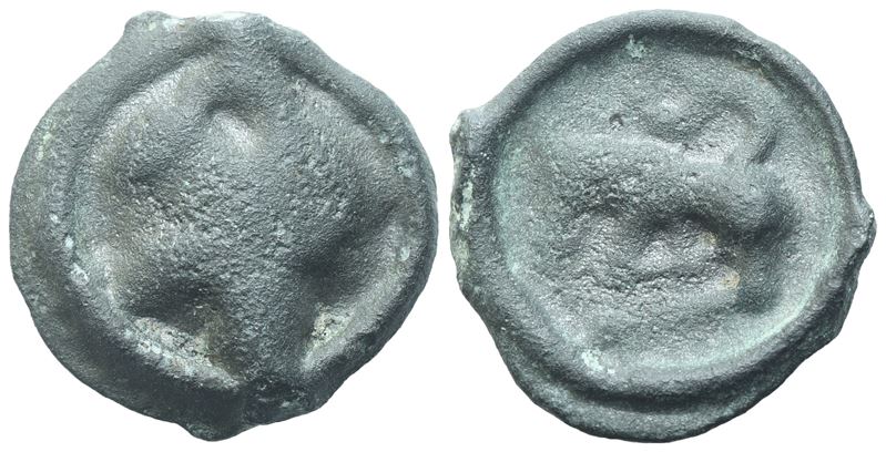Gallia, Turons (Touraine region), 2nd-1st centuries BC, Potin "With the Devilish Head"; (2,07 g; ...
