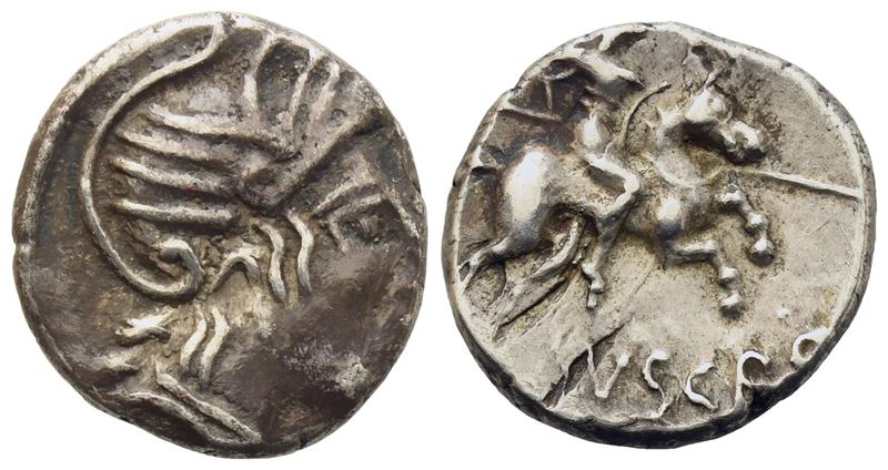 Celtic. Gallia, Allobroges, Quinarius, c. 61-40 BC; AR (2,05 g; 14 mm)