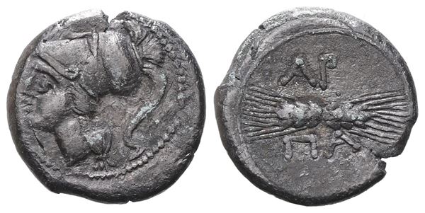 Northern Apulia, Arpi, c. 215-212 BC. AR Diobol (13 mm, 1.50 g).  - Auction GREEK & ROMAN PROVINCIAL COINS AND NUMISMATIC LITERATURE Including a wide selection of Alexandrian Coins from the Dattari Collection - Bertolami Fine Art - Prague
