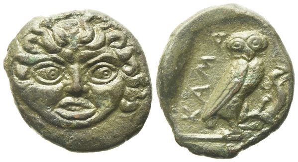 Sicily, Kamarina (c. 420-405 BC), Onkia; Æ (1,16 g; 12,8 mm)