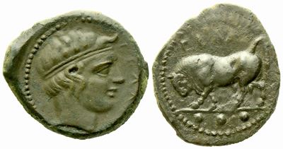 Sicily, Gela (C. 420-405 Bc), Tetras; Æ (3,92 G; 18 MM)