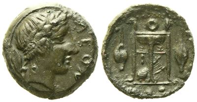 Sicily, Leontinoi (C. 405-402 Bc), Tetras; Æ (1,81 G; 13,5 MM)