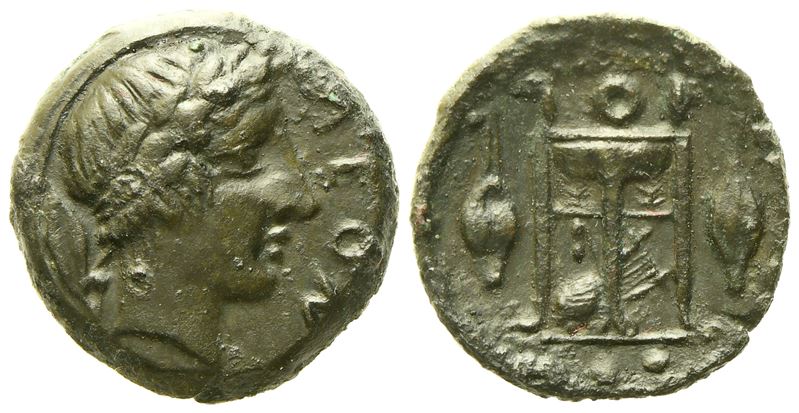 Sicily, Leontinoi (C. 405-402 Bc), Tetras; Æ (1,81 G; 13,5 MM)