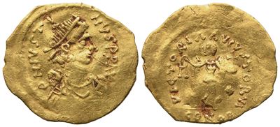 Justin i (518-527), Tremissis; Av (1,39 G; 16,3 MM; 6 H)