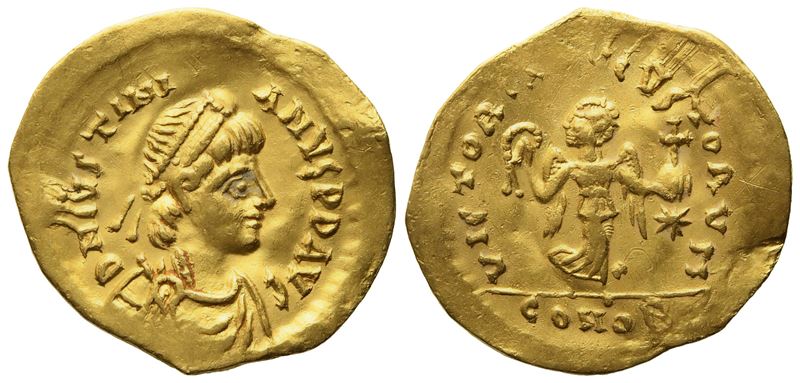 Justinian I (527-565), Tremissis; AV (1,31 g; 16 mm)