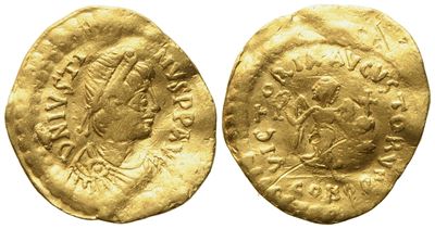 Justin i (518-527), Tremissis; Av (1,43 G; 15,3 MM; 6 H)