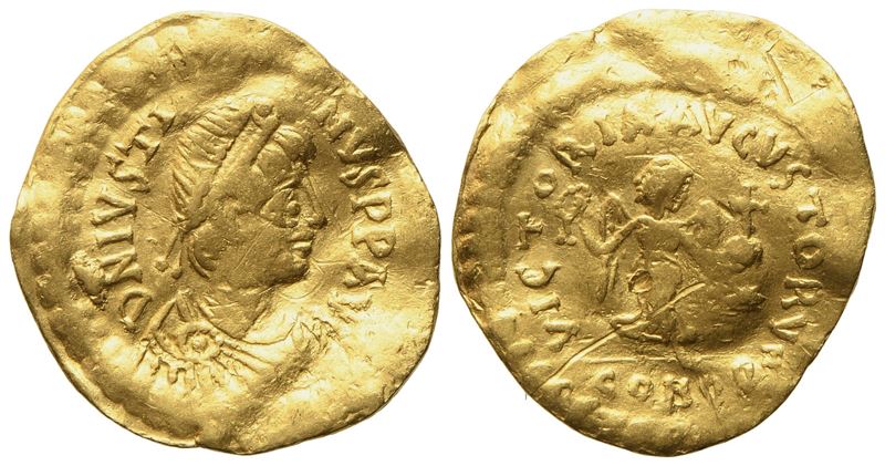 Justin i (518-527), Tremissis; Av (1,43 G; 15,3 MM; 6 H)