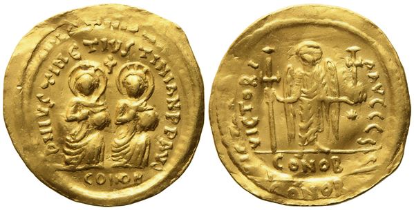 Justin I and Justinian I (4 April – 1 August 527), Solidus; AV (4,26 g; 22 mm)